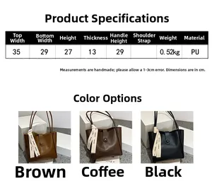 Spécifications détaillées de taille pour grand sac cabas vintage en cuir PU et dimensions