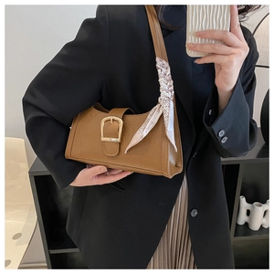 Retro brown crocodile embossed underarm bag with gold buckle and silk scarf detail