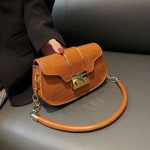 Vintage Crocodile Pattern PU Leather Crossbody Bag For Women Fashion Chain Shoulder Bag Gold Metal Lock Square Handbag