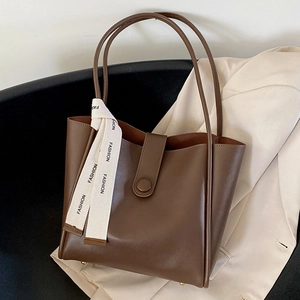Sac Cabas Rétro En Cuir PU Grande Capacité Sac À Main Pour Femme Avec Ruban Décoratif Élégant Sac De Navette