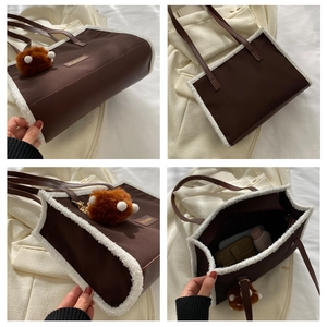 Détails du grand sac cabas d'hiver avec bordure en fausse fourrure et poches internes