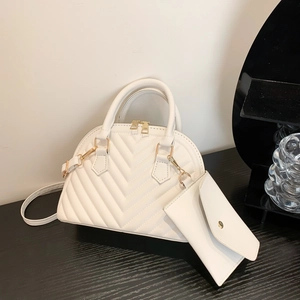Damen Gesteppte Muschel Schultertasche PU Leder Chevron Handtasche Mit Mini Beutel Verstellbarer Riemen Mode Umhängetasche