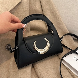 Women's Fashion PU Leather Small Square Shoulder Bag Minimalist Handbag With Crescent Moon Buckle Crossbody Bag For Women