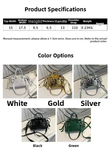 Detail showing dimensions and colors of the mini faux crocodile skin crossbody handbag