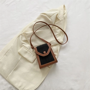 Petit sac bandoulière rectangulaire rétro en patchwork bicolore noir et marron
