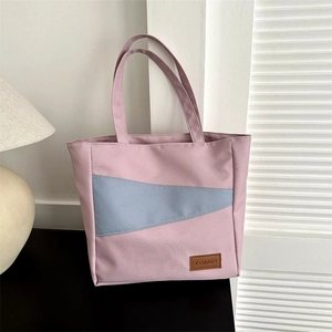 Pink and blue oxford tote bag with leather label for summer fashion casual shoulder use