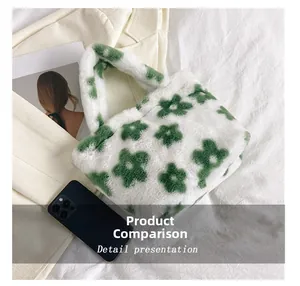 Plush tote bag size comparison with a smartphone showing its large capacity and soft texture