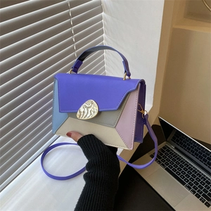 Sac À Bandoulière Femme En Cuir PU Patchwork Bloc De Couleur Petit Sac À Main Carré Avec Boucle En Métal Doré Tendance
