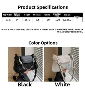 Size chart for minimalist PU leather handbag with 120cm strap and floral chain details