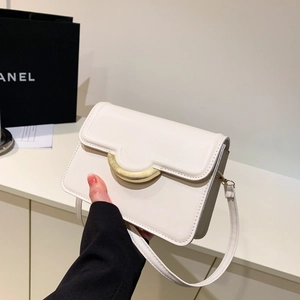 Minimalist Women PU Leather Small Square Crossbody Bag Gold Metal Buckle Solid Color Daily Fashion Versatile Shoulder Bag