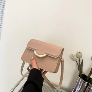 Chic light pink small square crossbody bag with curved metal buckle for women