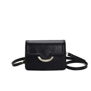 Minimalist black PU leather rectangular crossbody bag with a gold U-shaped metal buckle