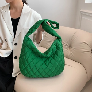 Women's Quilted Rhomboid Tote Bag Large Capacity Lightweight Cotton Shoulder Bag Minimalist Puffy Padded Handbag Casual Daily Commute