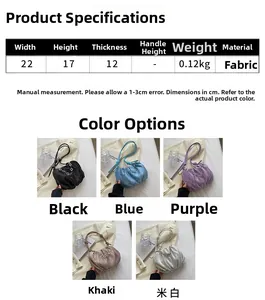 Size chart and color display for minimalist ruched cloud shoulder bag with chain strap