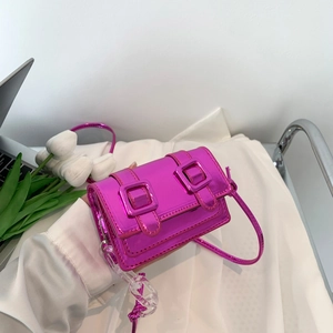 Metallic rose pink mini Cambridge messenger bag in mirror faux leather with chain detail
