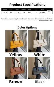 Detailed size chart and dimensions of the PU leather French style underarm shoulder bag