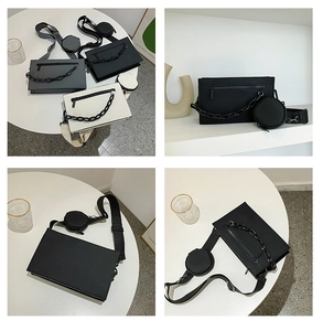 Detail view of stylish PU leather crossbody bag set with detachable round mini coin purse
