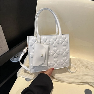 White embossed clover square handbag with mini purse and detachable shoulder strap