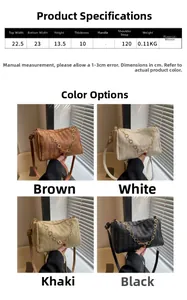 Spécifications de taille et vue des quatre couleurs de sacs tissés avec chaînes dorées