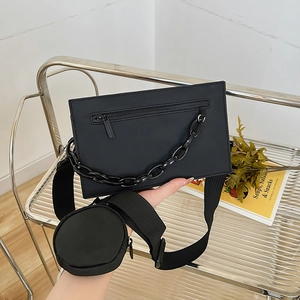 Sac Bandoulière À La Mode En Cuir PU Avec Petit Sac Rond Sac À Épaule Tendance À Chaîne Style Streetwear Minimaliste