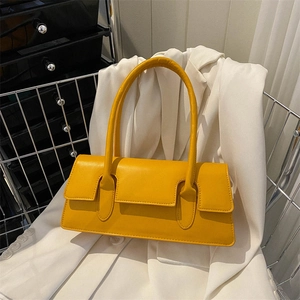 Fashionable bright yellow rectangle underarm bag in sleek synthetic leather for women