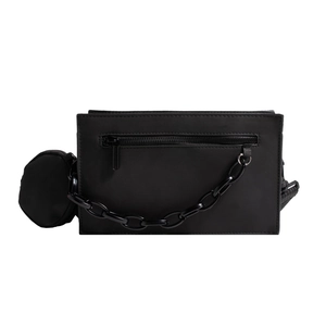 Sac bandoulière noir mat avec chaîne en résine et mini pochette ronde pour monnaie