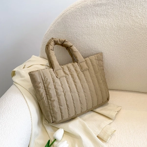 Women Quilted Puffer Tote Bag Large Capacity Cotton Padded Handbag Minimalist Solid Color Commuter Shoulder Bag Purse