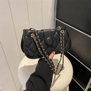 Damen Gesteppte Schultertasche PU Leder Kette Umhängetasche Kleine Quadratische Tasche Mit Rundem Verschluss Reißverschluss Mode Handtasche