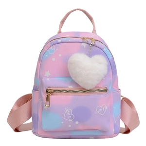 Mini pastel gradient backpack with stars, heart pattern and a white plush keychain