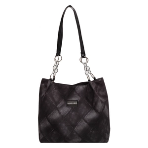 Chic black quilted faux leather tote bag with stylish chain strap for women