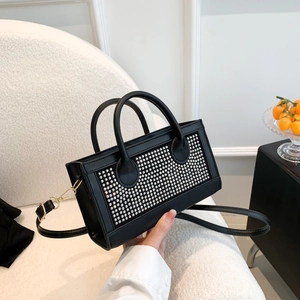 Sac à Main Carré à Strass à la Mode pour Femmes Sac à Bandoulière en Cuir PU Petit Sac à Épaule Carré Simple Quotidien