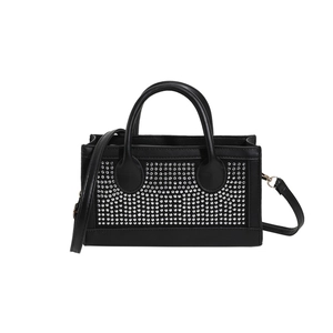 Sac à main carré noir à strass argentés avec bandoulière réglable élégante