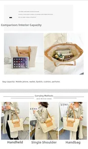 Detailed view of large woven tote bag capacity showing interior space and brown leather pocket