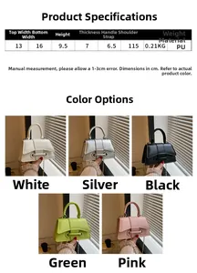 Size chart detail for vintage PU leather mini crossbody bag showing dimensions and colors