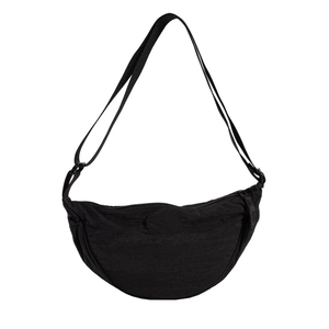 Chic black crescent crossbody bag made of durable nylon with adjustable shoulder strap