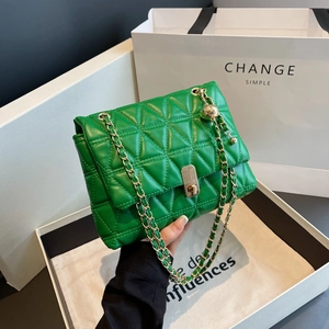 Women Quilted Diamond Chain Shoulder Bag PU Leather Crossbody Bag With Adjustable Gold Ball Chain Small Square Bag Fashion Daily Messenger Bag