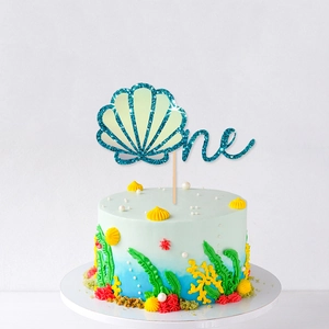 Meerjungfrau Thema Erster Geburtstag Kuchendekoration Glitzer Muschel one Buchstabe Party Dekoration Blau Lila Tortenstecker