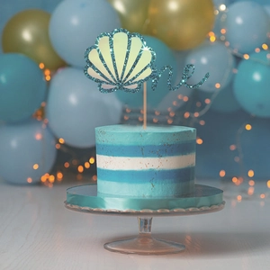 Blauer Glitzer One Meerjungfrau Kuchendeko mit Muschel für den 1. Geburtstag Deko
