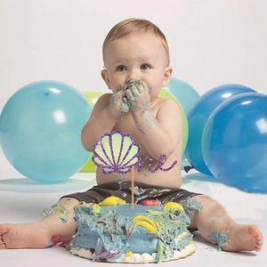 Lila Glitzer Meerjungfrau Muschel 'one' Tortenstecker für den ersten Babygeburtstag Deko
