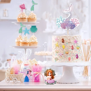Mermaid theme cake topper set with fish tail shells and sea horse for birthday parties