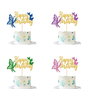 Decorazione per Torta Happy Birthday Farfalla Oro Glitter Carta Forniture per Festa di Compleanno Eventi Decorazioni