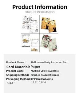 Detail showing Halloween invitation card dimensions 15.5x10.5cm and party info fields