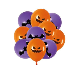 Lot de ballons Halloween avec visages de citrouilles orange et motifs de chauves-souris