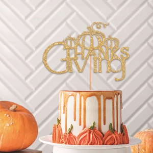 Glitzernde goldene Thanksgiving Tortenstecker mit Kürbis-Design für festliche Dekoration