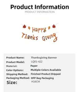 Detail view of Happy Thanksgiving paper banner with maple leaf decor, height 16cm