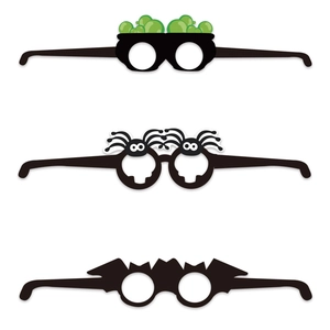 Detailed view of Halloween paper party glasses featuring pumpkin spider and bat designs