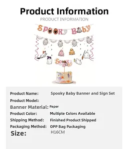 Detailed Halloween Spooky Baby party set with ghost banners and 16cm cake toppers