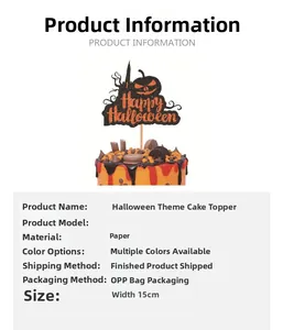 Detail of 15cm Happy Halloween glitter cake topper with pumpkin and castle design