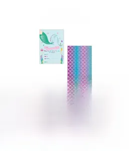 Detailed dimensions of mermaid birthday invitation card and envelope set with glitter scales