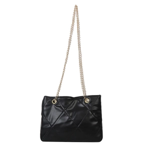 Sac bandoulière matelassé noir classique en similicuir souple avec chaîne dorée élégante